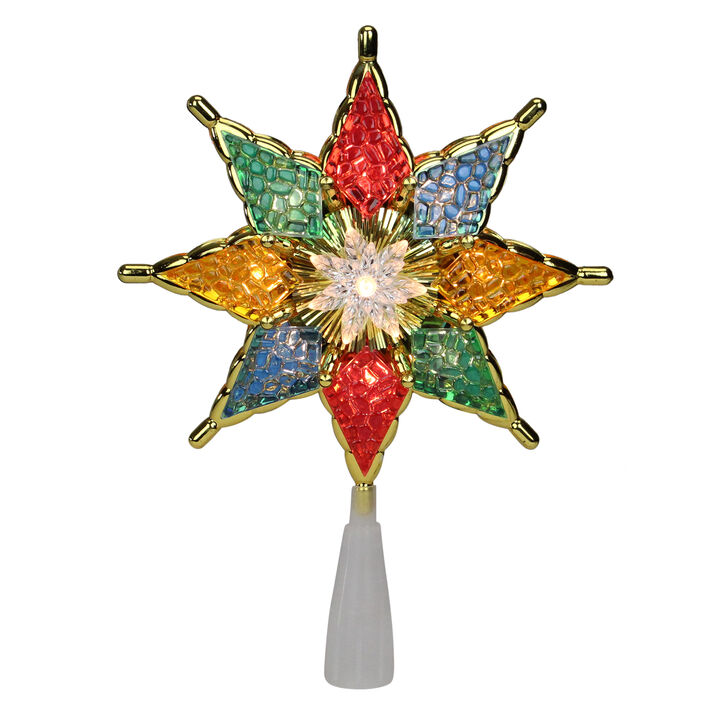 8" Pre-Lit Red and Green Crystal 8-Point Star Christmas Tree Topper - Clear Lights