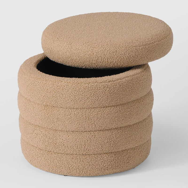 WestinTrends Mid-Century Modern Faux Sherpa Round Storage Ottoman