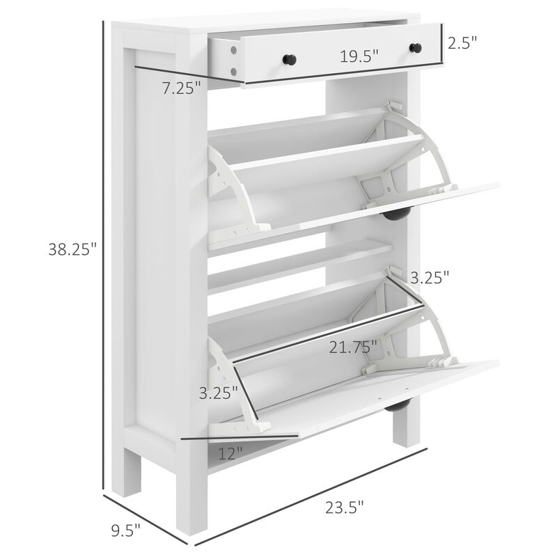 White Shoe Cabinet: 8-Pair Capacity, Freestanding, for Entryway