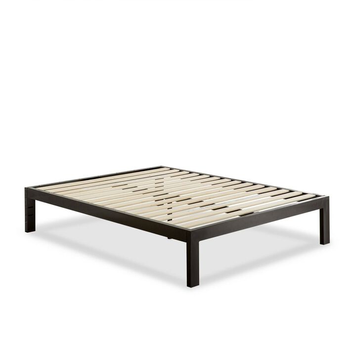 Hivvago Queen Modern Black Metal Platform Bed Frame with Wood Slats