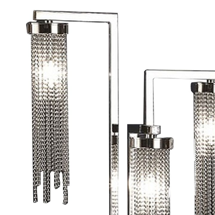 61 Inch Floor Lamp, 3 Crystal Cascade Style Shade, Chrome Finished Metal-Benzara
