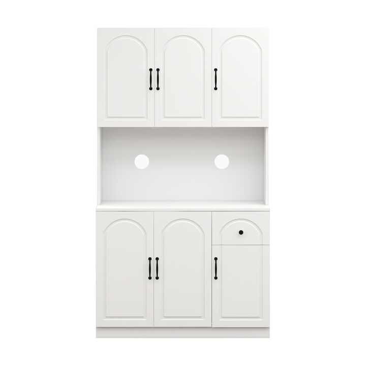 White Wood 39.76 in. Pantry Cabinet with Microwave Oven Countertop