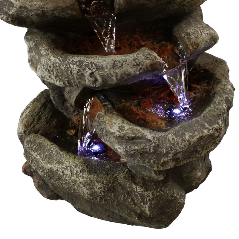 Sunnydaze Stone Falls Polyresin 6-Tier Indoor Fountain with LED - 15 in