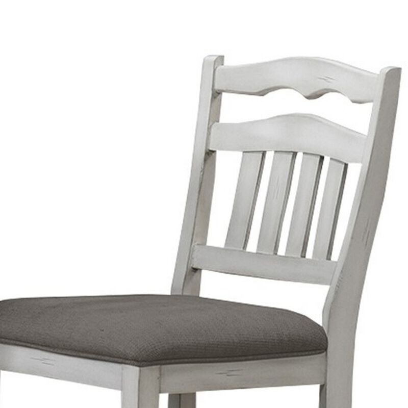 Zeke Counter Height Chair, Ladder Back, Classic White Wood, Dark Gray - Benzara