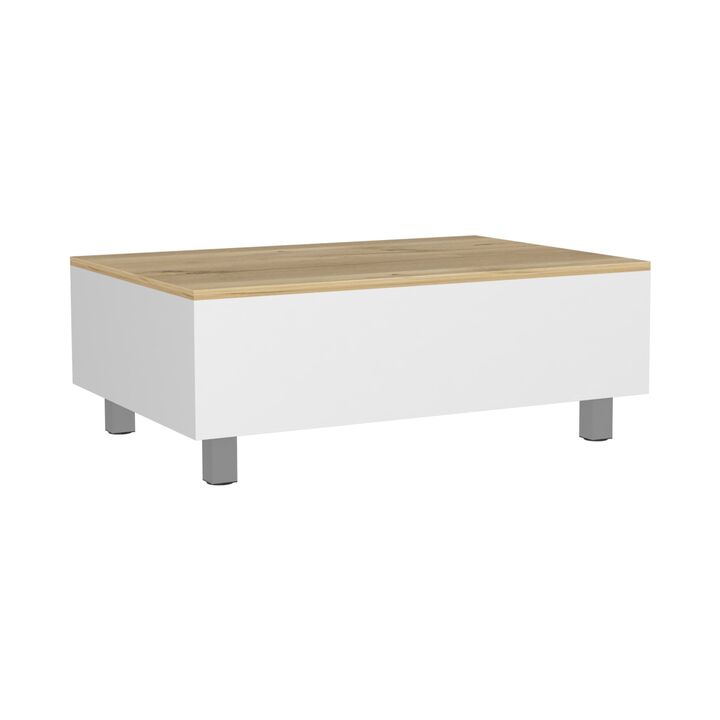 Aran Lift Top Coffee Table, Storage Compartment, White / Light Oak -Living Room
