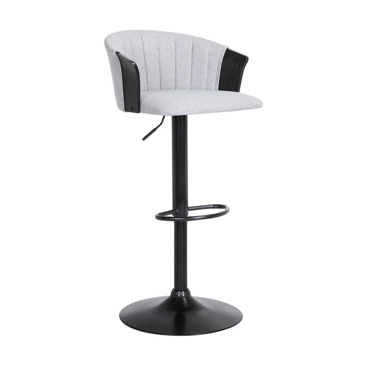 Lydia Adjustable Black Wood Stool in Grey Faux Leather with Black Metal