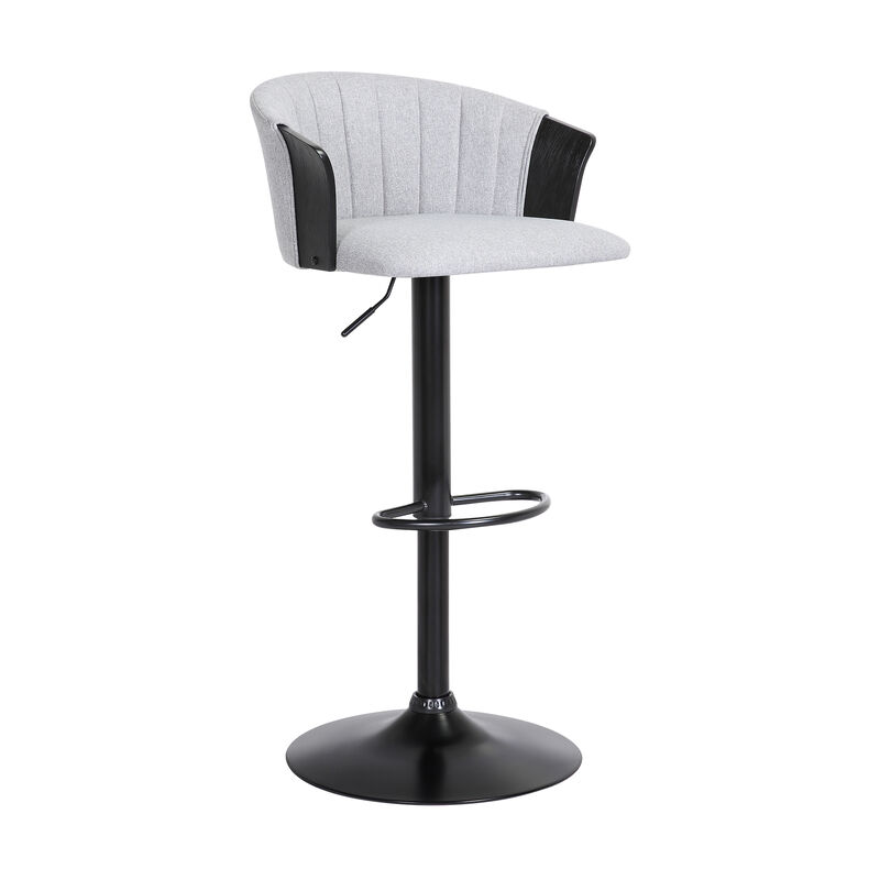 Lydia Adjustable Black Wood Stool in Grey Faux Leather with Black Metal