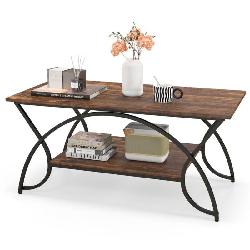 Hivvago 2-Tier Faux Marble Coffee Table with Marble Top and Metal Frame
