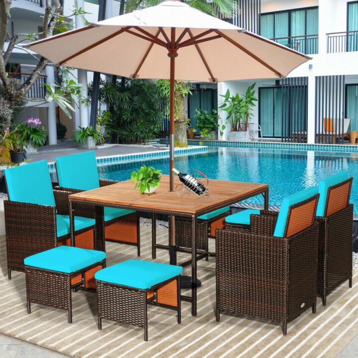 Hivvago 9 Pieces Patio Rattan Dining Cushioned Chairs Set