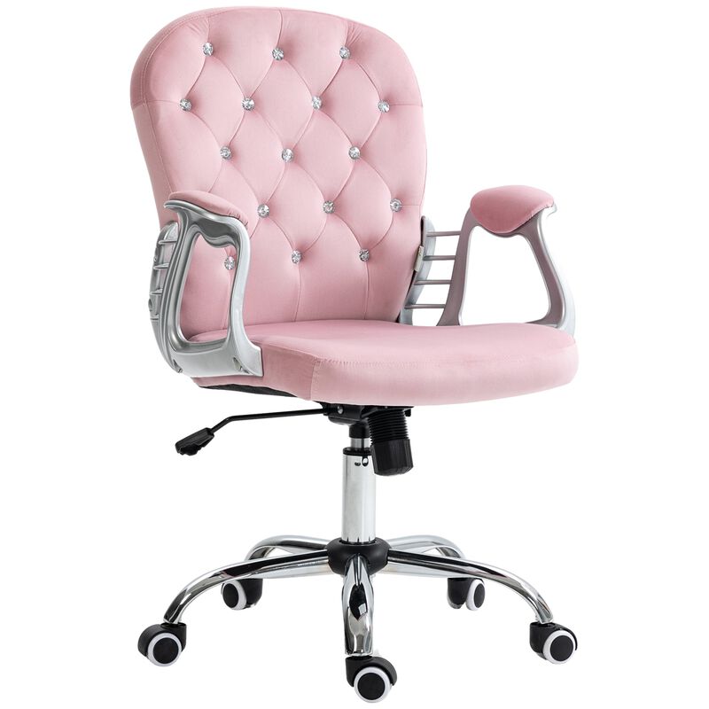Pink Velvet Office Chair: Tufted, Padded Arms, Swivel