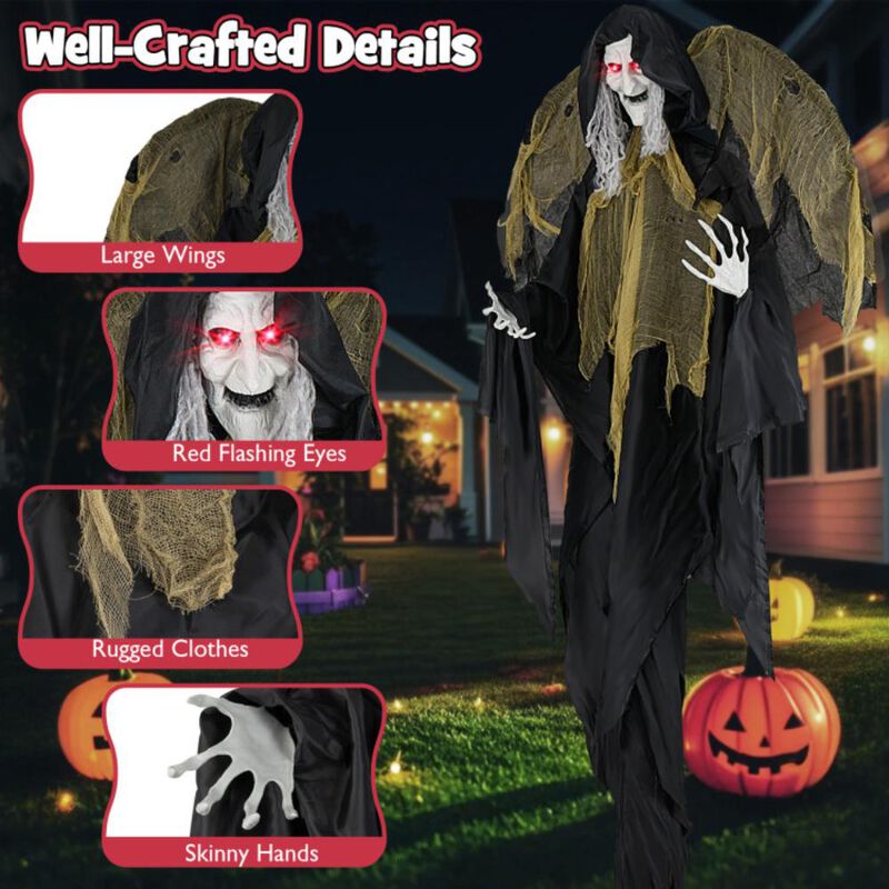 Hivvago 8.2 ft Halloween Standing Witch with Lighted Eyes and Automatic Wing Movement