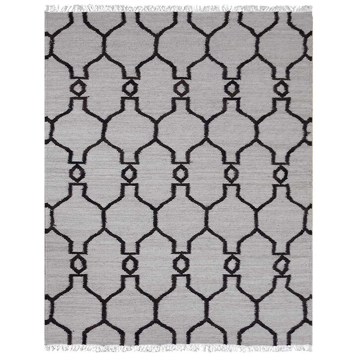 RUGSOTIC CARPETS HAND WOVEN FLAT WEAVE KILIM WOOL ECO-FRIENDLY AREA RUGS  - 4'x6', Rectangle Shape, White Brown Color, Contemporary Modern Design, Low Pile Handmade Rugs for Living Room (D00129)