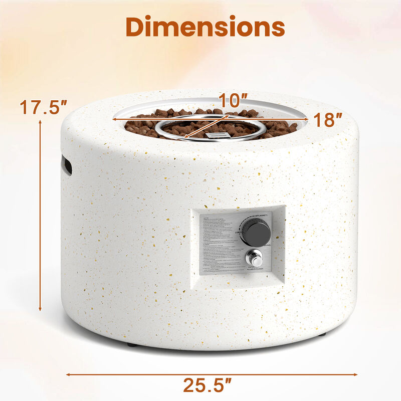 Round Terrazzo Propane Gas Fire Pit with Hideaway Tank Holder and Lava Rocks