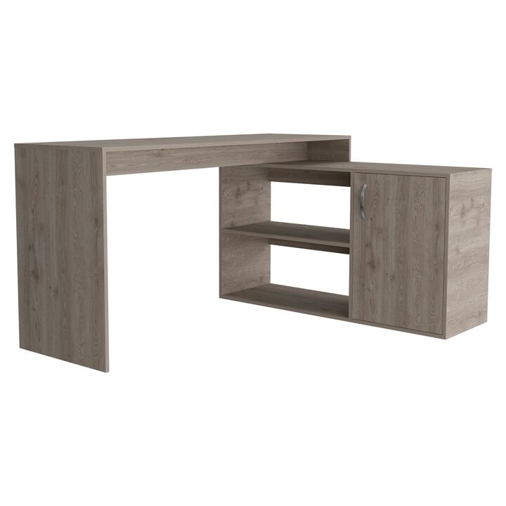Axis Modern L-Shaped Computer Desk with Open & Closed Storage -Light Gray