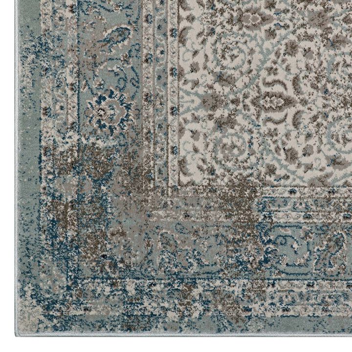 Dilys Distressed Vintage Floral Lattice 5x8 Area Rug - Teal, Brown and Beige