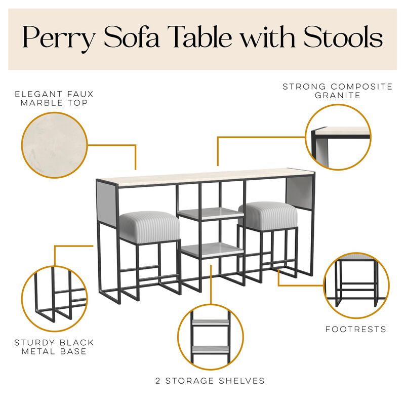 Perry Sofa Table with Stools