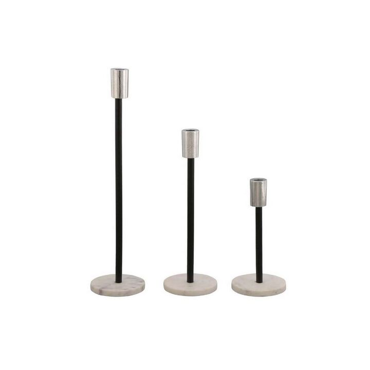 Ricco Tabletop Accent Decoration Set of 3, Black, Elegant Silver Metal - Benzara