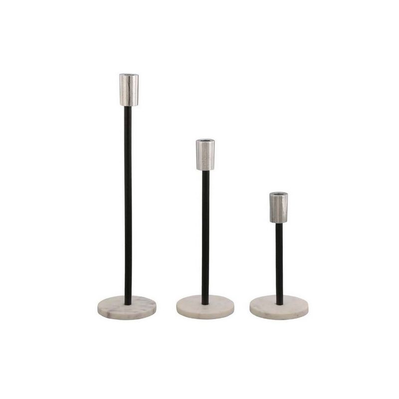 Ricco Tabletop Accent Decoration Set of 3, Black, Elegant Silver Metal - Benzara