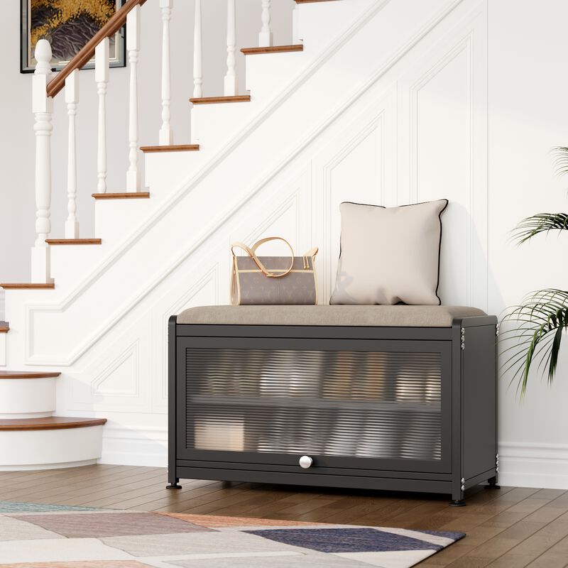 Mega Casa 2-Tier Metal Shoe Bench Black