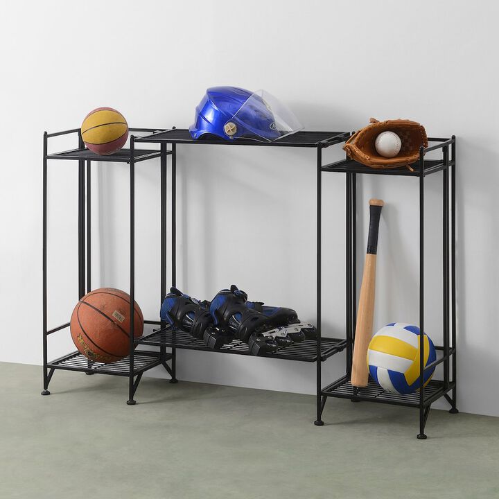 Convenience Concepts Xtra Storage 2 Tier Tall Folding Metal Shelves with Set of 2 Extension Shelves