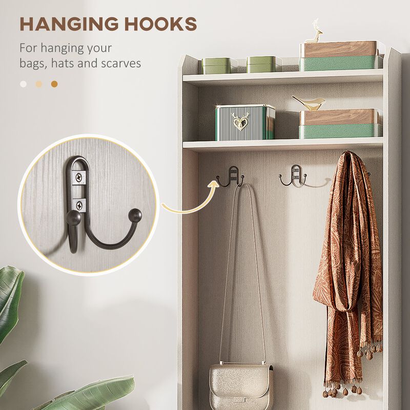 White Rustic Entryway: Hall Tree Bench with Coat Rack & Shoe Storage