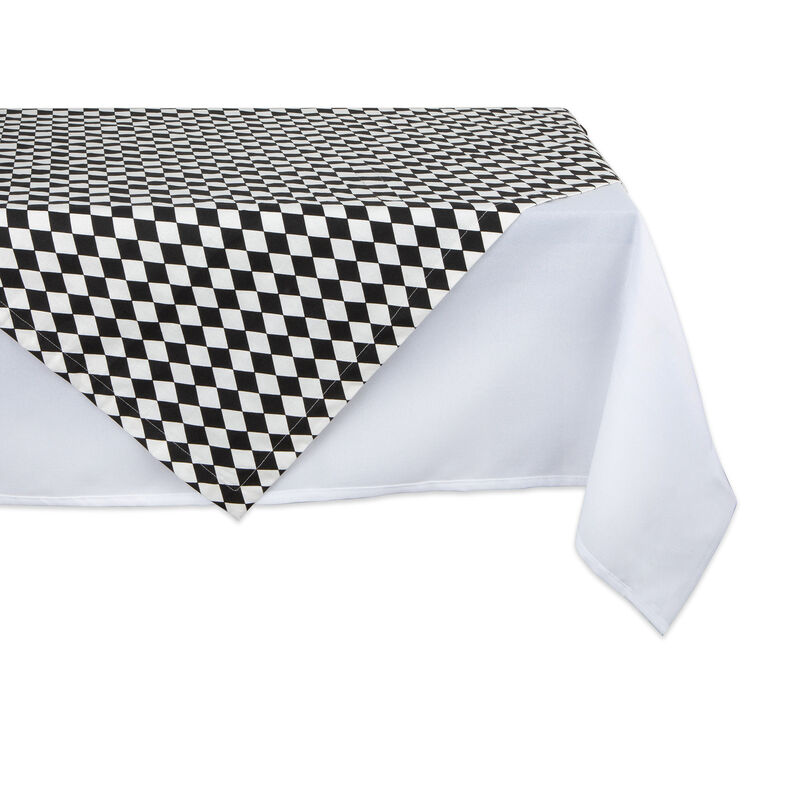 40" Black and White Harlequin Print Table Topper