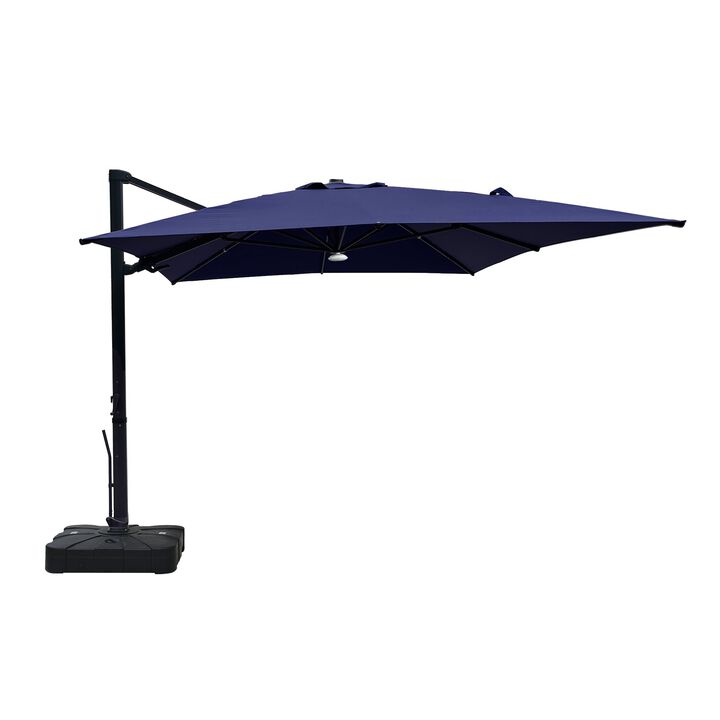 10 ft 360° Rotation Square Cantilever Patio Umbrella with BaseandBT in Navy Blue