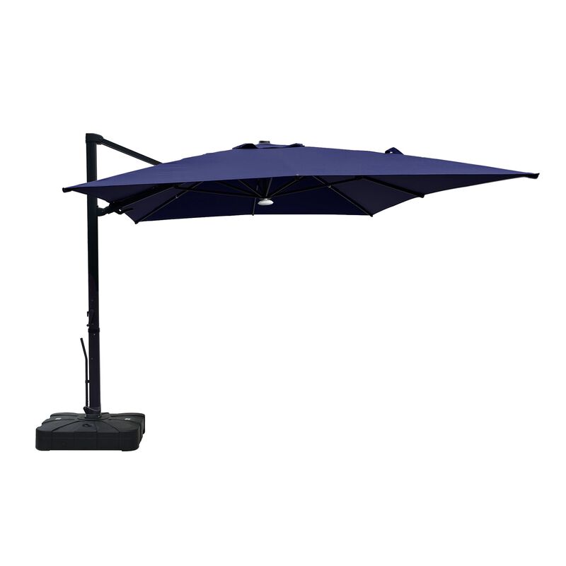 10 ft 360° Rotation Square Cantilever Patio Umbrella with BaseandBT in Navy Blue