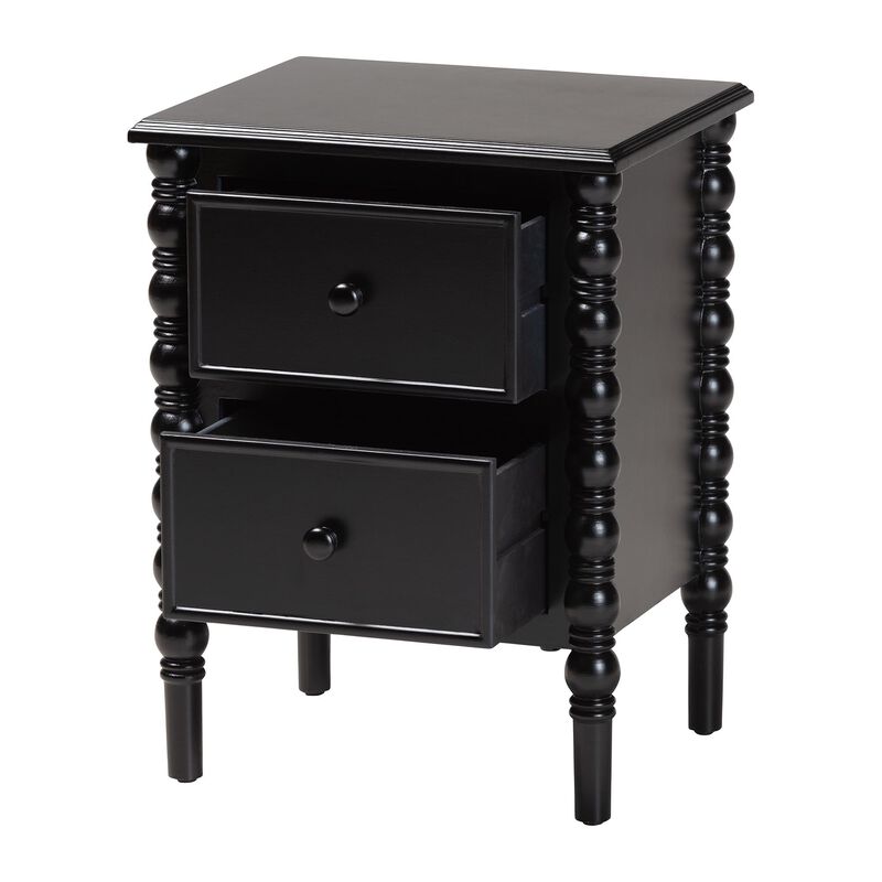 Baxton Studio Malinda Classic Black Wood 2 Drawer End Table with Spindle Legs