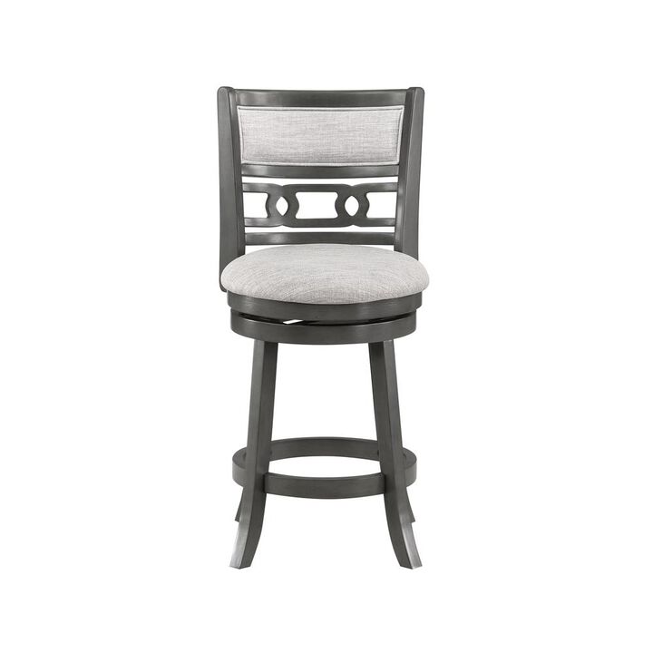 New Classic Furniture Gia 24 Solid Wood Swivel Counter Stool with Fabric Seat in Gray