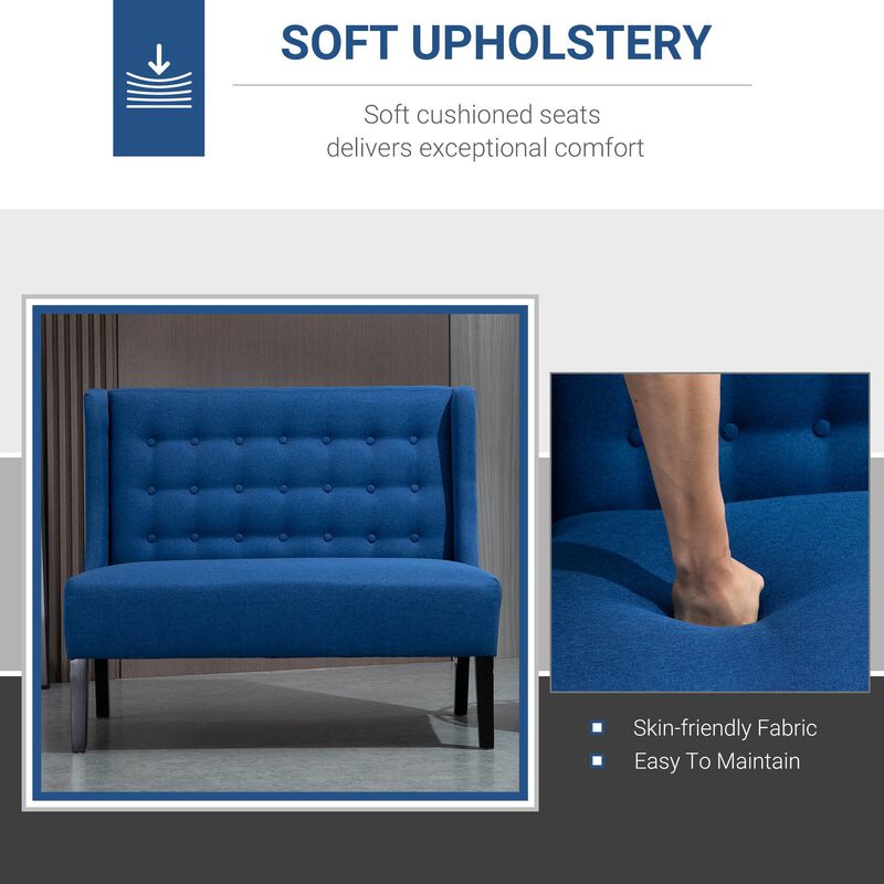 Blue Living Room Duo: Wingback Loveseat with Button Tufting