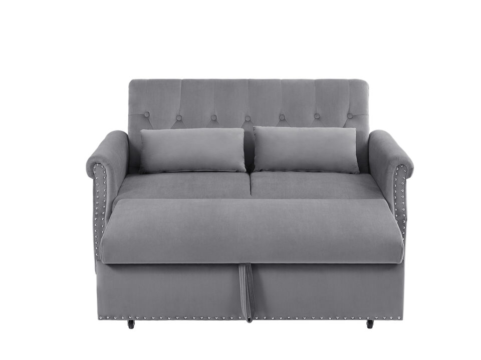 55" Modern Shiny Velvet Convertible Loveseat Sleeper Sofa Couch with 2 Lumbar Pillows