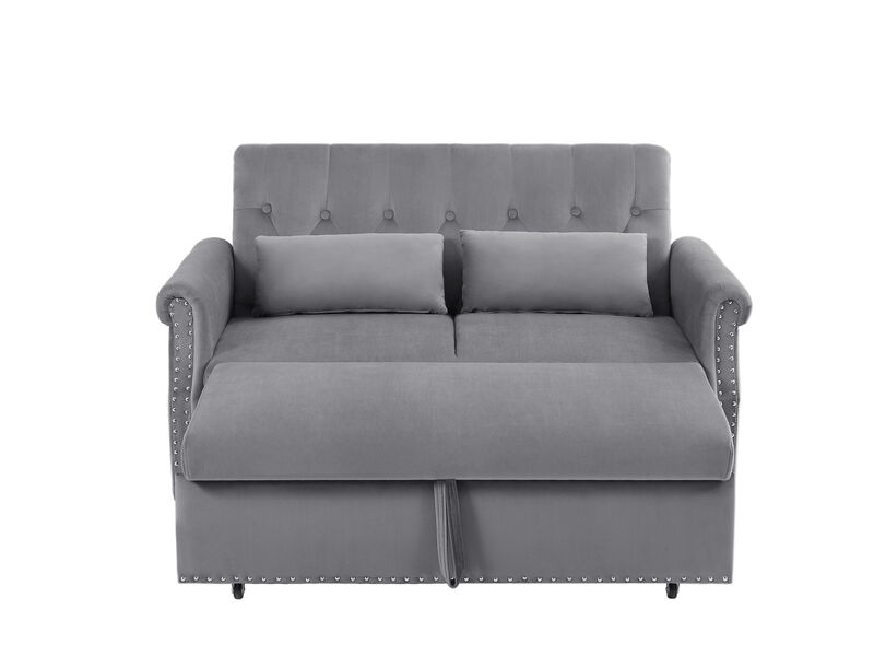 55" Modern Shiny Velvet Convertible Loveseat Sleeper Sofa Couch with 2 Lumbar Pillows
