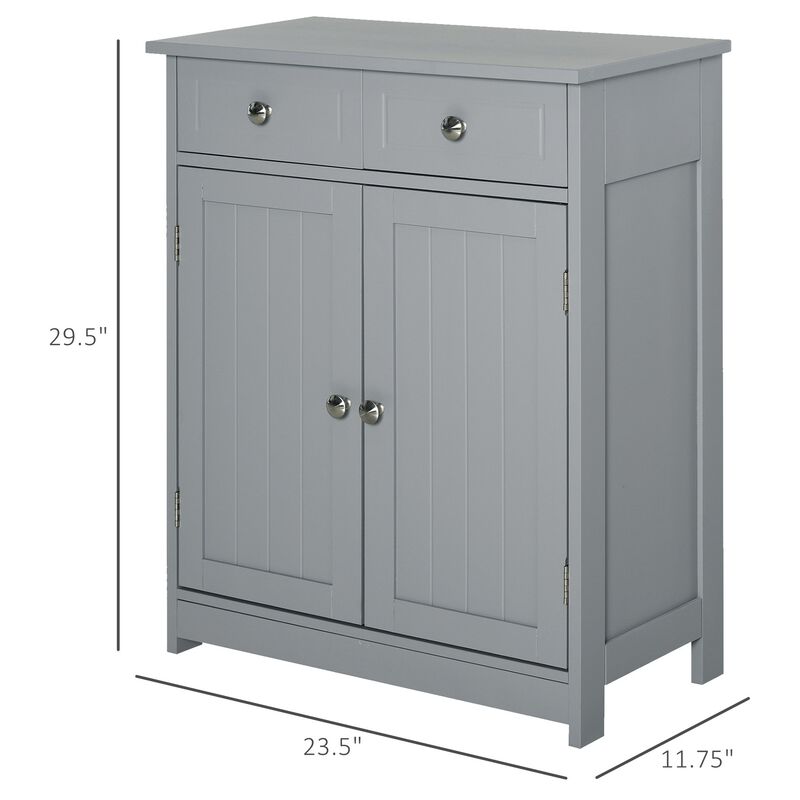 Grey Bathroom Cabinet: Small Freestanding Linen Storage with Metal Knob, Elevated Base, Drawers