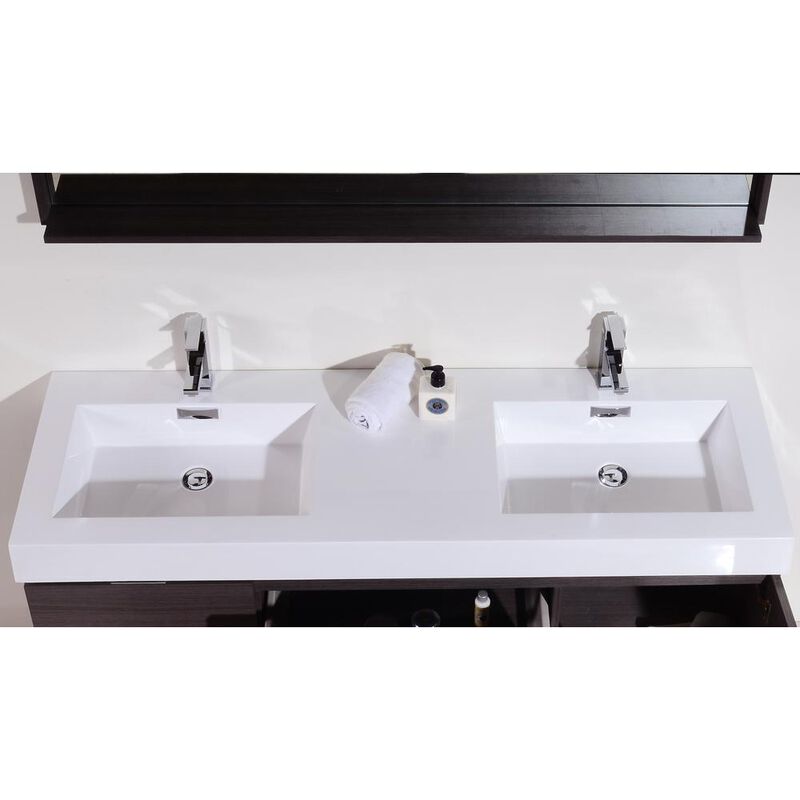 Kubebath Bliss 60 Double Sink Gray Oak Wall Mount Modern Bathroom Vanity