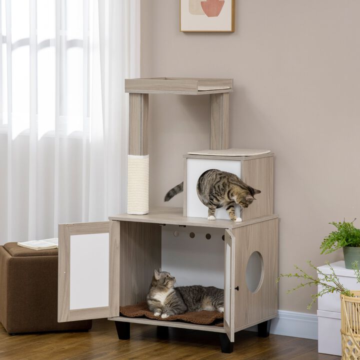 Modern Cat Hideaway: 50" Compact Tree with Litter Box Concealment