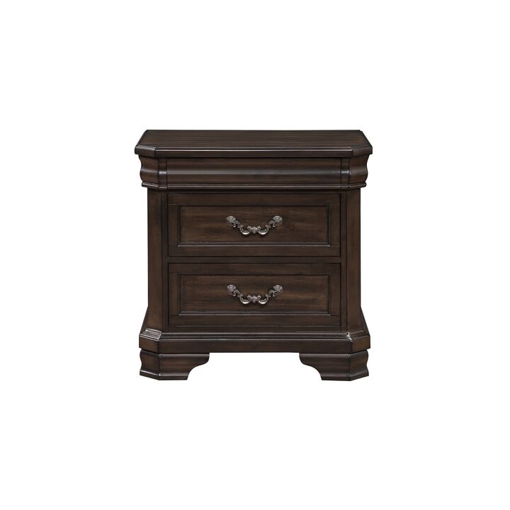Lynda Nightstand, 2 Drawers Metal Handles, Brown Acacia Wood, 28 Inch - Benzara