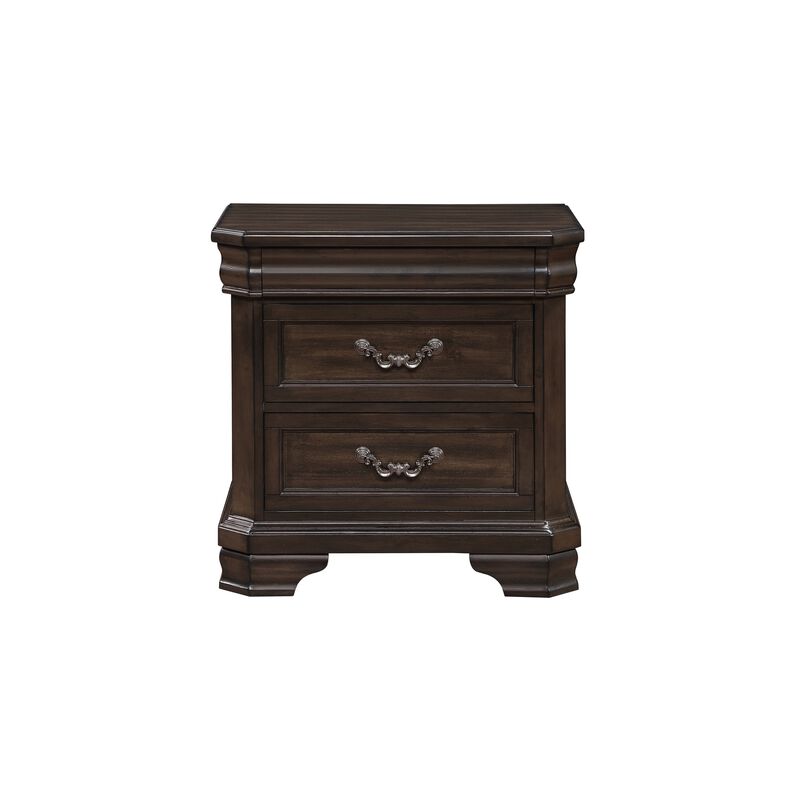 Lynda Nightstand, 2 Drawers Metal Handles, Brown Acacia Wood, 28 Inch - Benzara