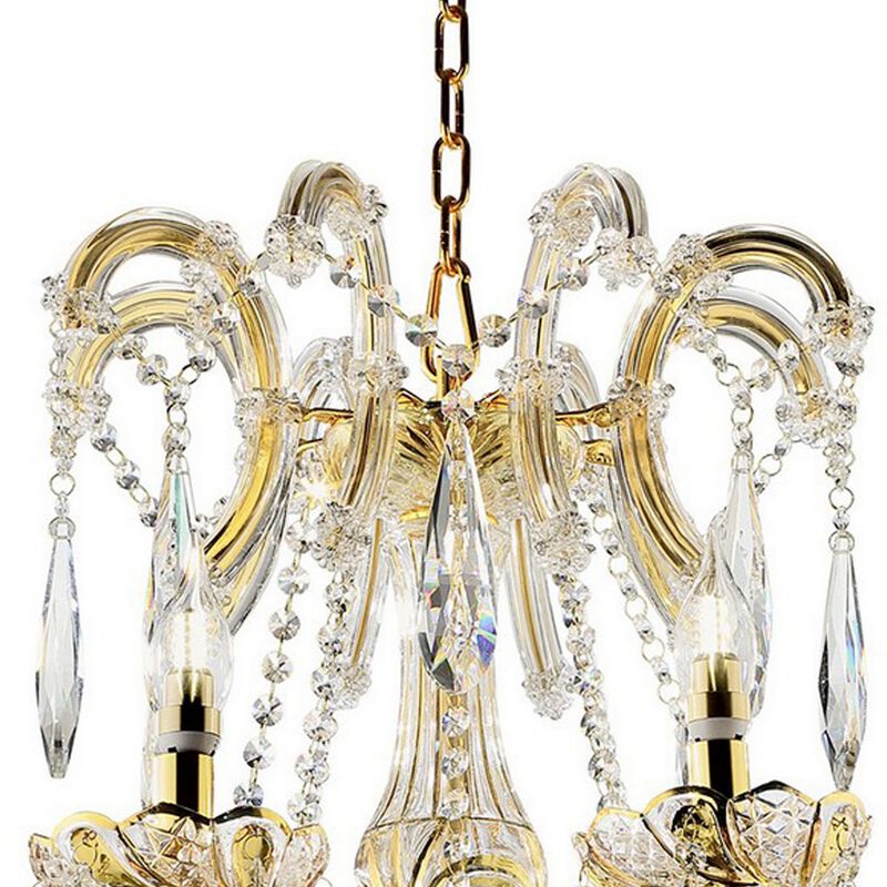 8 Light Metal Chandelier with Crystal Accents, Gold-Benzara