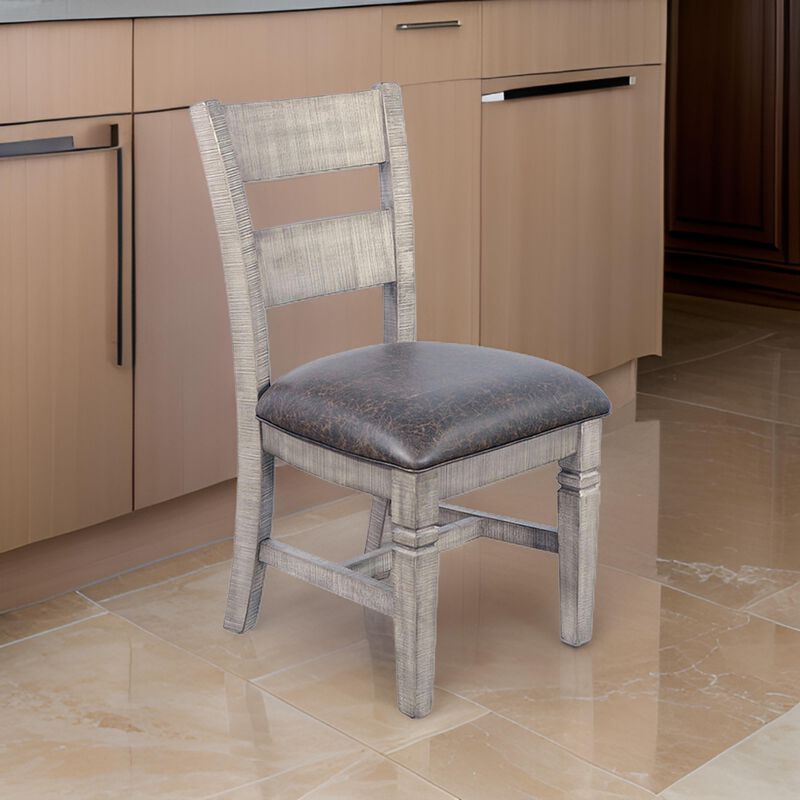 Camie Dining Chair Set of 2, Faux Leather, Brown Mahogany Ladderback - Benzara
