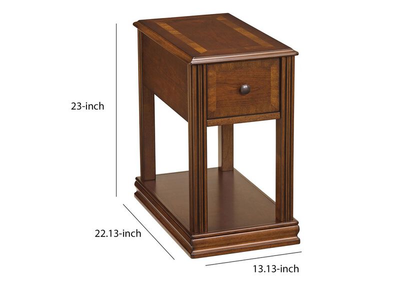 Chair Side End Table with 1 Drawer and Open Bottom Shelf, Brown-Benzara
