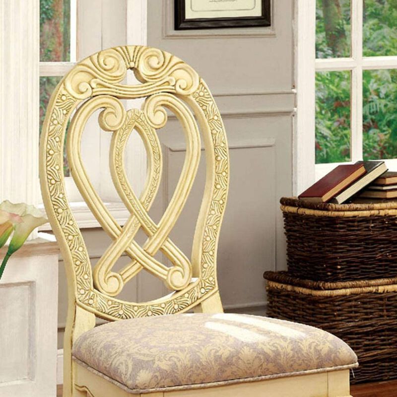 Vintage White Solid Wood Dining Chairs - Set of 2