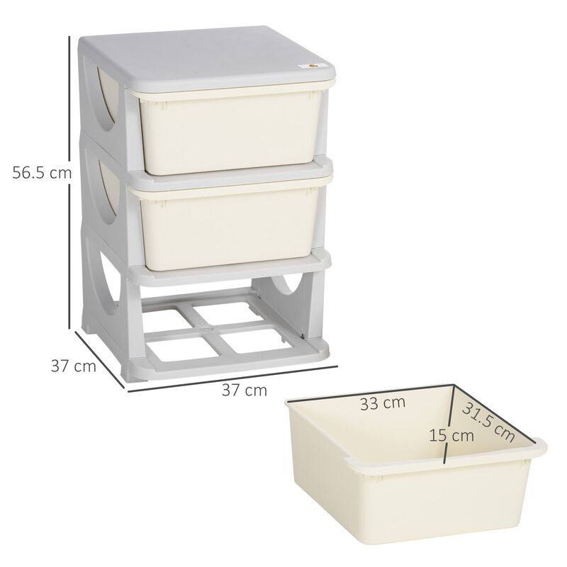 Cream White Kids' Storage: 3-Tier Organizer with Spacious Drawers