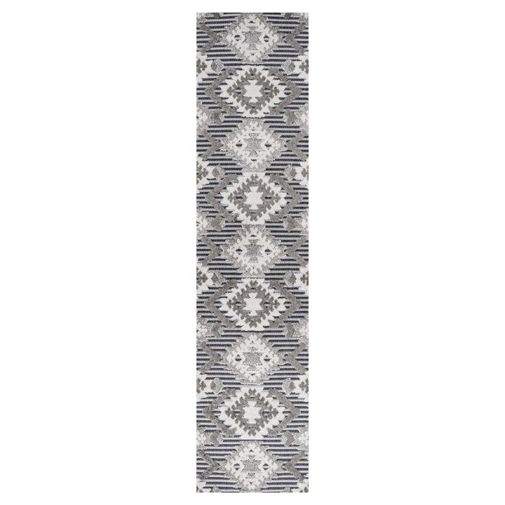 Sumak High-Low Pile Neutral Diamond Kilim Area Rug