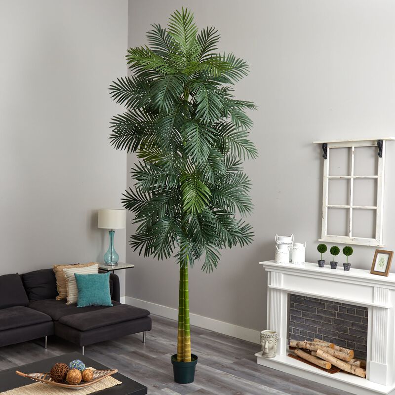 Hivvago 10 Feet Double Stalk Golden Cane Artificial Palm Tree