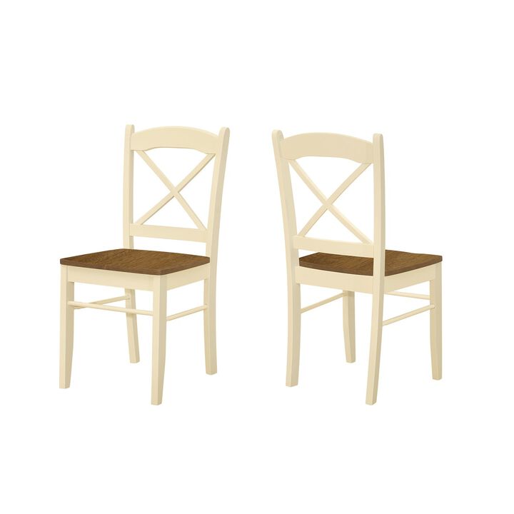 Monarch Specialties I 1325 - Dining Chair, Set Of 2, Side, Kitchen, Dining Room, Oak And Cream, Wood Legs, Transitional