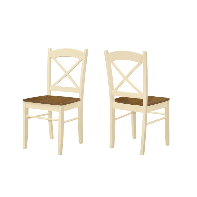Monarch Specialties I 1325 - Dining Chair, Set Of 2, Side, Kitchen, Dining Room, Oak And Cream, Wood Legs, Transitional