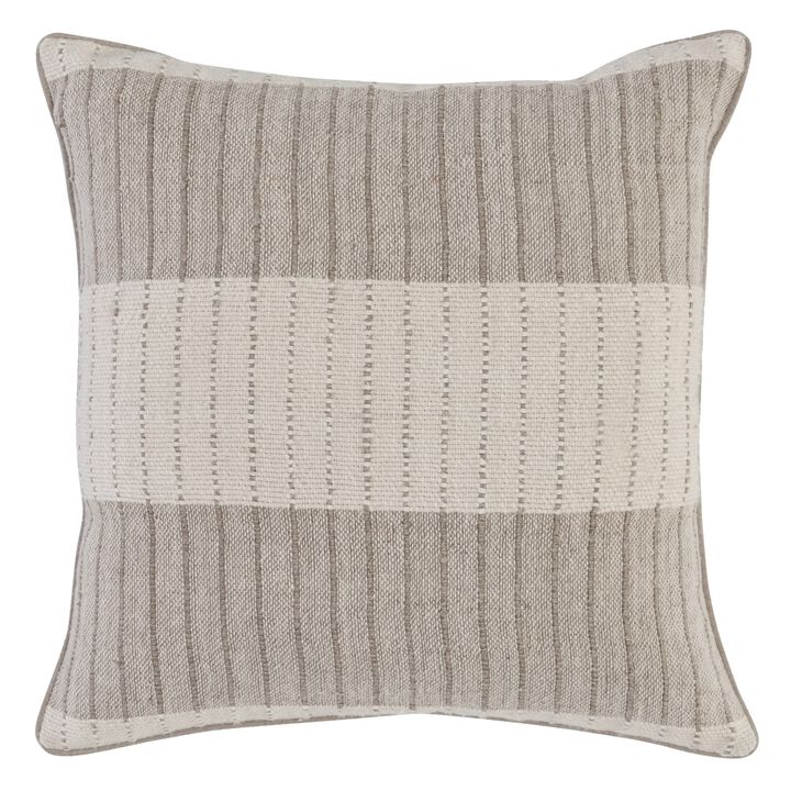 22 x 22 Soft Fabric Accent Throw Pillow, Woven Striped Design, Brown Beige-Benzara