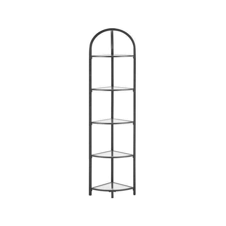 Contemporary 5-Tier Corner Shelf Stylish Tempered Glass Storage