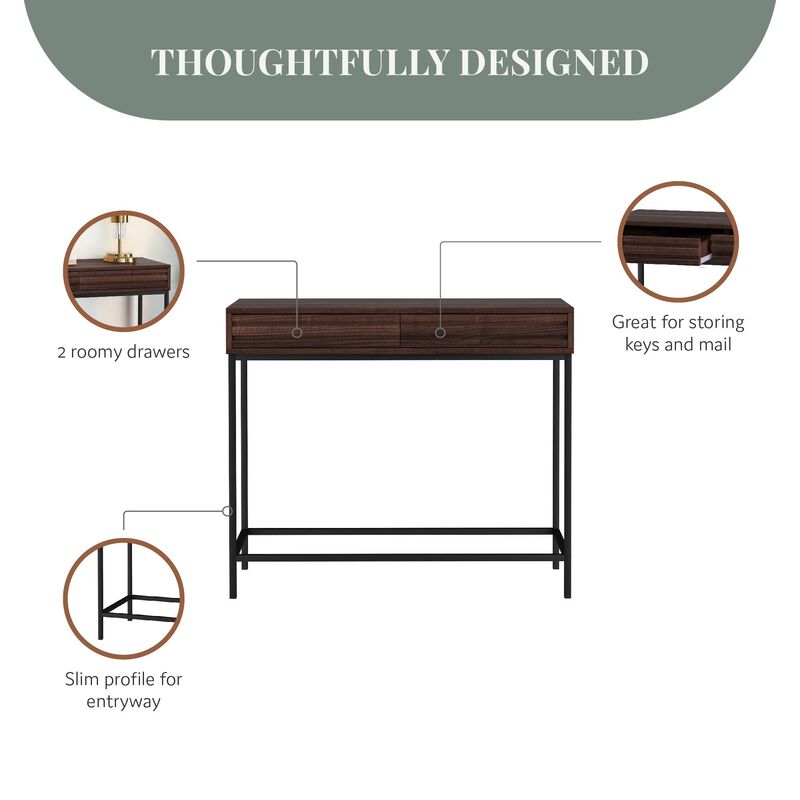 Jarrel 2 Drawer Console Table with Black Metal Legs